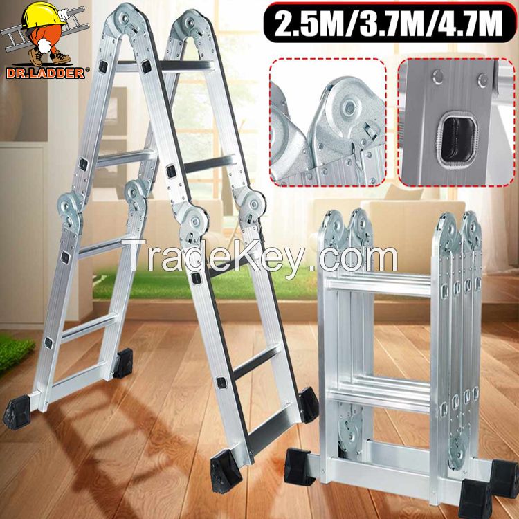 Double-use aluminium telescopic folding ladder with 2 pcs wheel 