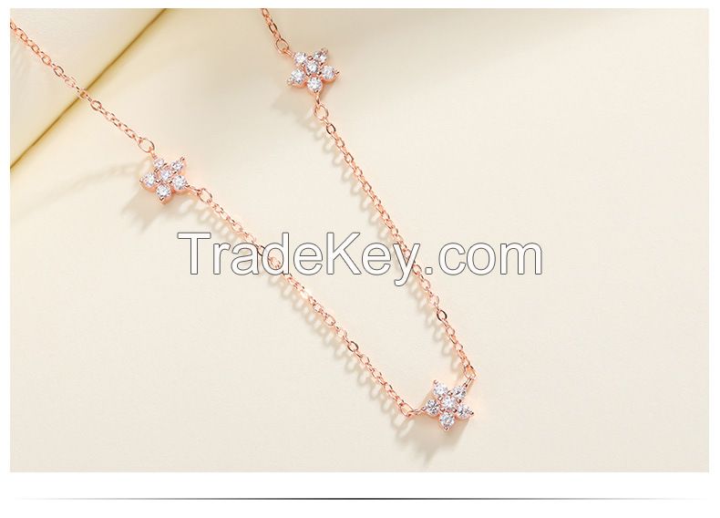 925 Silver Jewlery Clavicle Chain Necklace With Zircon Mini Star