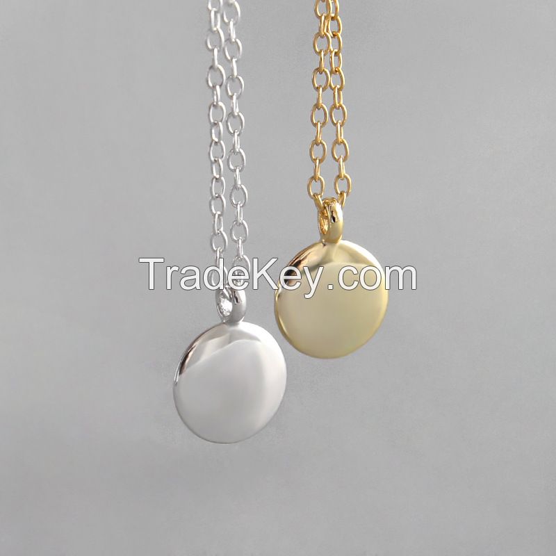925 Sterling Silver Polished Round Coin Pendant Necklace for Womens Chain Fashion Jewelry Gifts