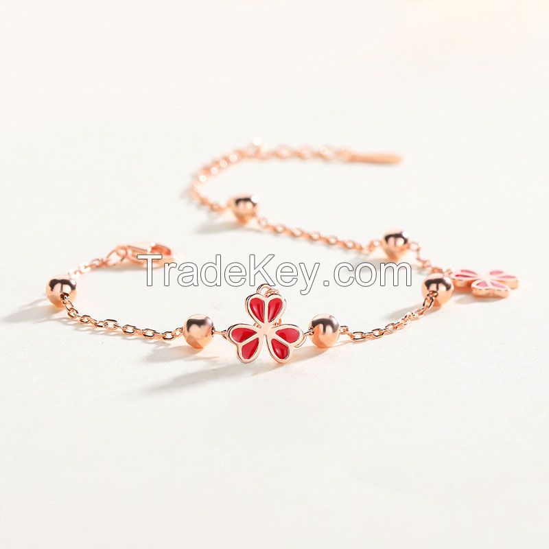 925 Silver Rose Gold Plated Chain Bracelet With Charms For Women