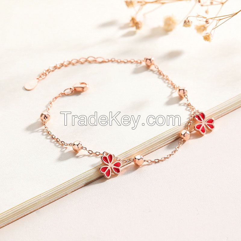 925 Silver Rose Gold Plated Chain Bracelet With Charms For Women
