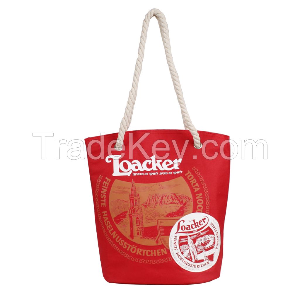 Red cotton& polyester canvas zipper closure customized logo tote bag