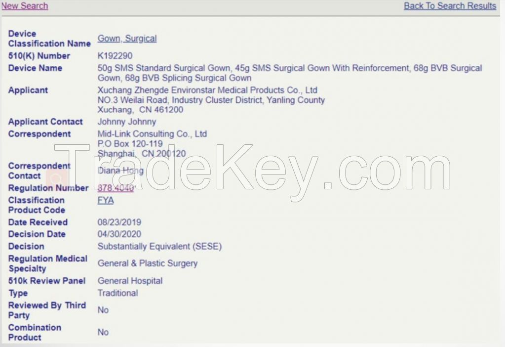 Surgical Suit with 510K And TUV CE