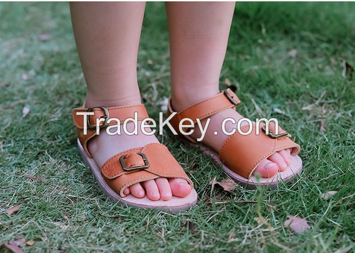 Magic Tape Children Shoes Kids Sandals Shoes Oil Wax Cowhide Soft and Breather