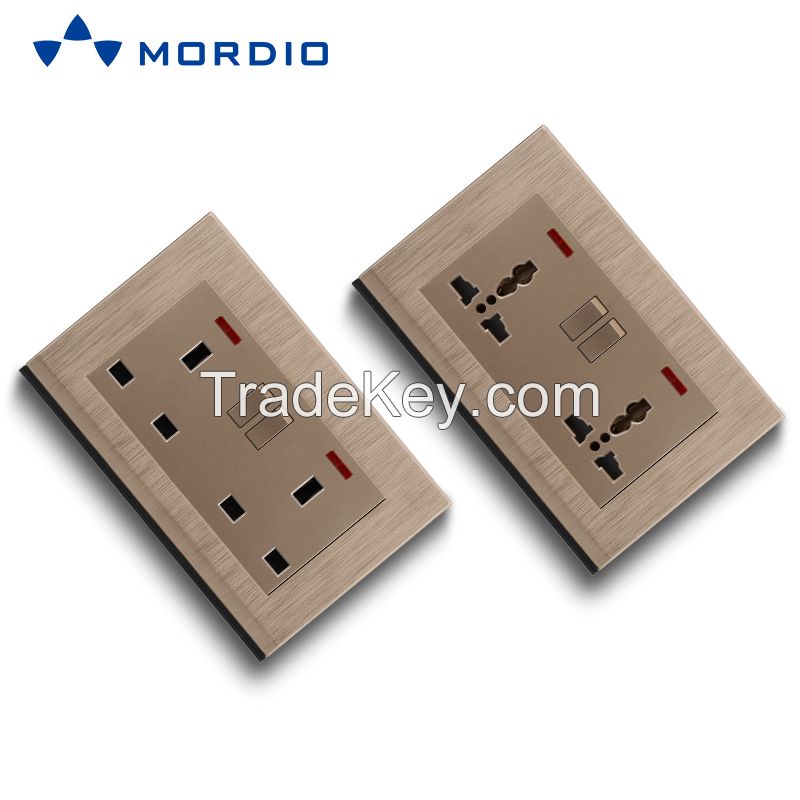 K2 Golden UK Standard BRISTOL 1gang Switch Light and 5pin Multiple Sockets with 2.1A USB Outlets