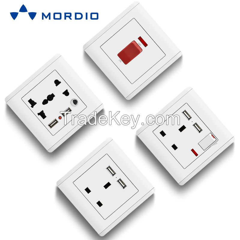 K1.21 Ghana UK Standard BRISTOL 1gang Switch Light and 5pin Multiple Sockets with 2.1A USB Outlets