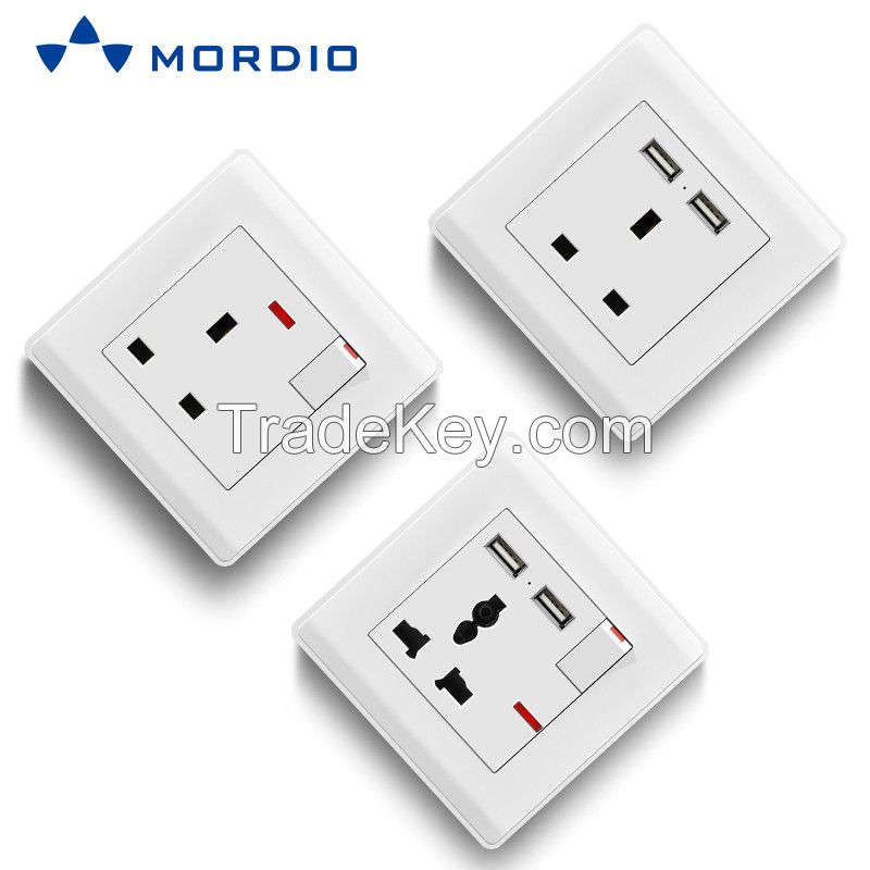 K1 Ghana UK Standard BRISTOL 1gang Switch Light and 5pin Multiple Sockets with 2.1A USB Outlets