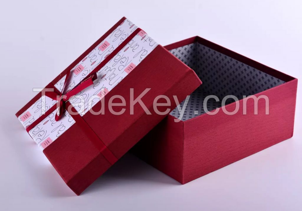 Red custom paper gift box carton box packaging box with silk ribbon 