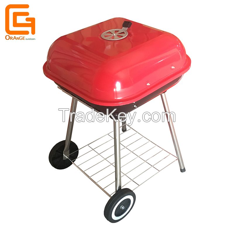 Easily Assembled Square Hamburger Grill Foldable Trolley Bbq Oven