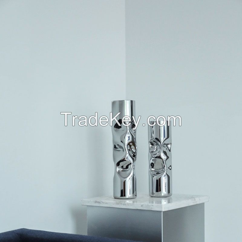 COZYCO Silver Glass Flower Vase Pot for Home Decor