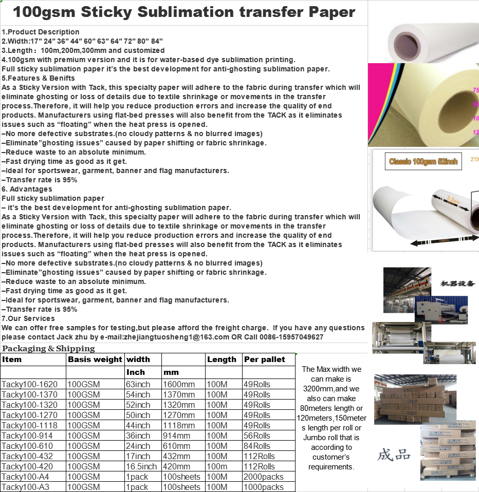 Fast Dry 30gsm-120gsm Sublimation Paper Fro Digital Fabric Printing