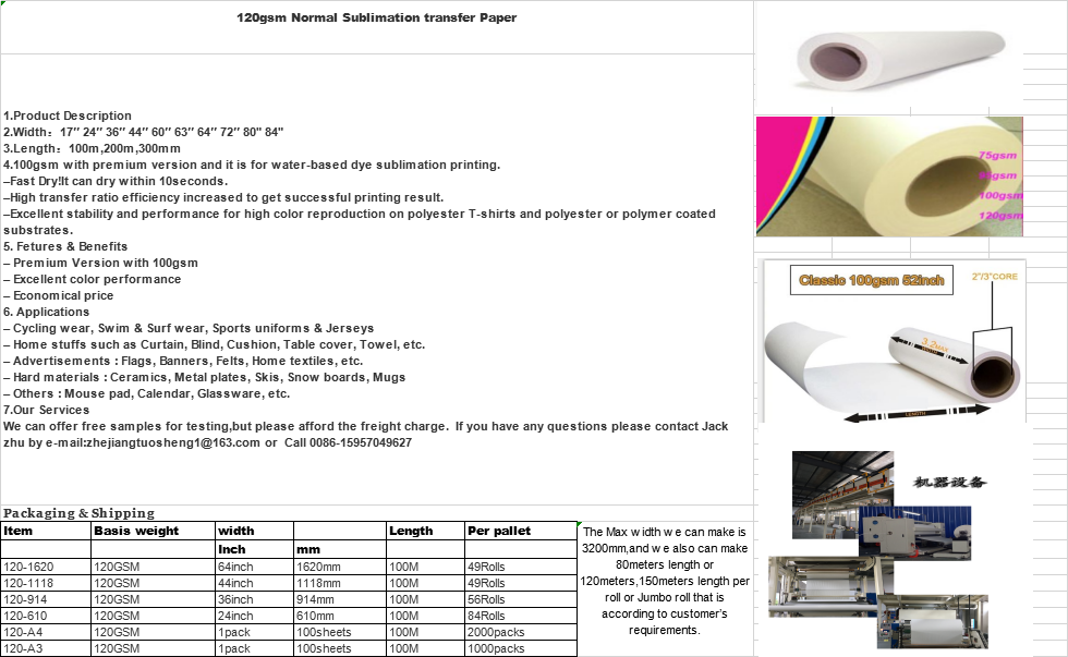 Fast Dry 100 gsm sublimation paper for digital textile printin