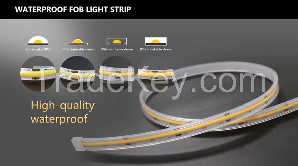 Waterproof Ip68 24v 12v Flexible Cob Strip Light Fob Led Strip Light High Cri 90 White / Warm White 
