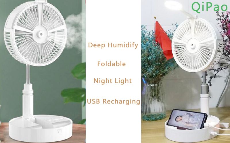 USB Rechargeable Electronic Desk Fan with Night Light