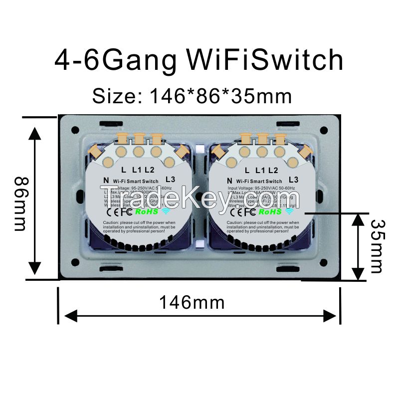 US EU Smart Wifi Wall Touch Switch 1/2/3 Gang Glass Panel light Switch Black/white smart home 