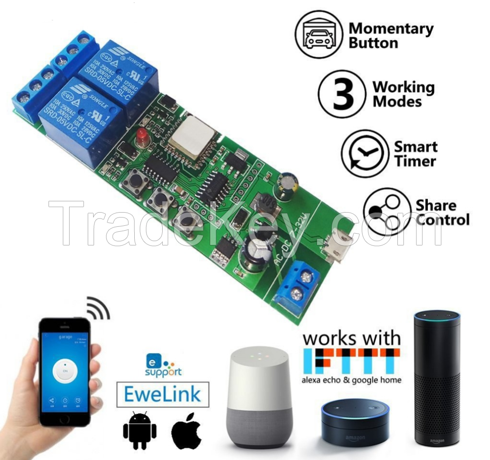 Lonten DC7-32V/5V 2 Channel 10A Relay WiFi Wireless Delay Relay Module APP Remote Control for Smart Home Android IOS