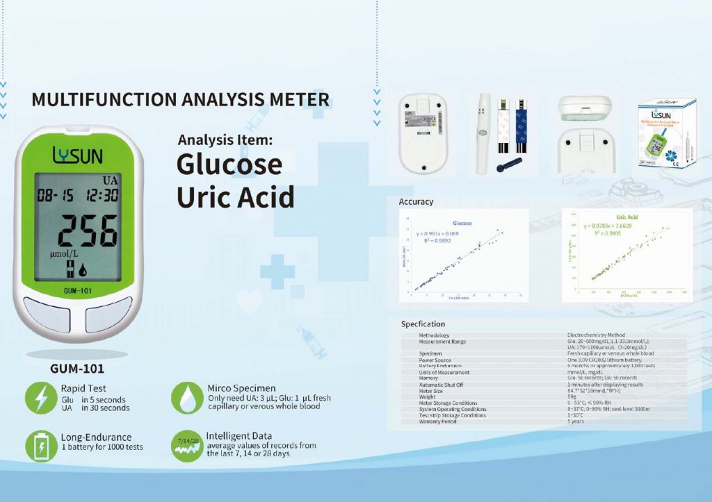 Blood Glucose Uric Acid Multi-Function Analysis Meter Analyzer