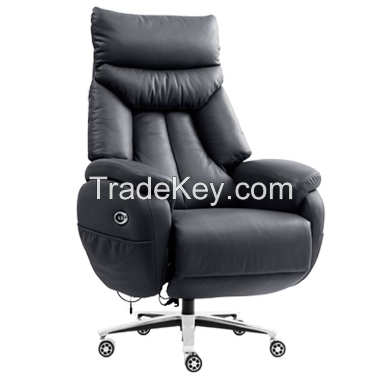 Genuine leather swivel electric boss office chair with footrest