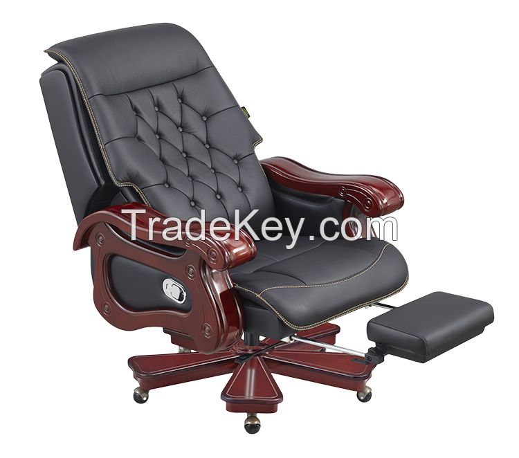 solid wood office chair with footrest