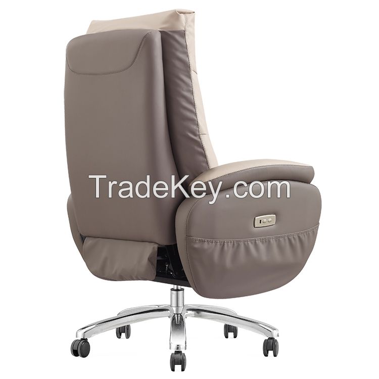 Genuien leather electric swivel office chair with foot rest