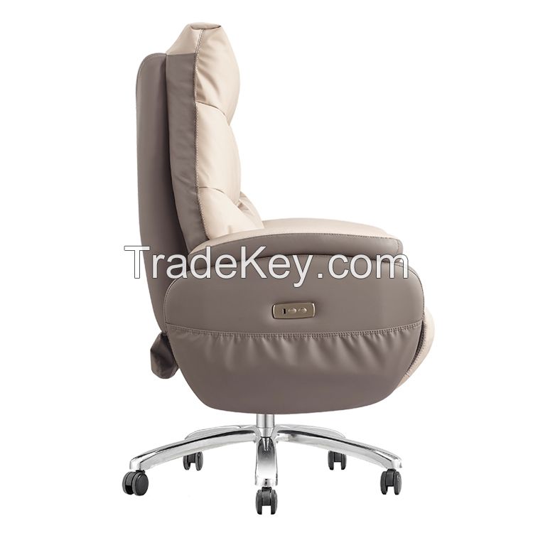 Genuien leather electric swivel office chair with foot rest