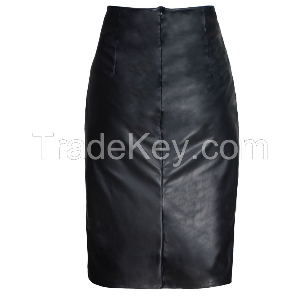 Satin Ladies Top and PU Pencil Skirt