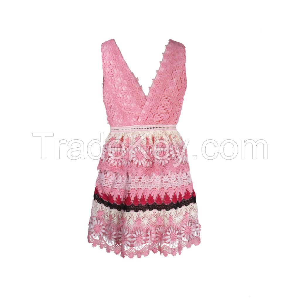 V-neck Crochet Ladies Dress
