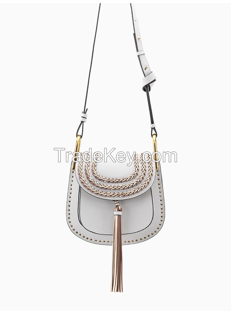 GUSSACI Studded Fashion Bags with Tassel and Knitted Fringe PU Shoulder Handbag (GUS20-1087)