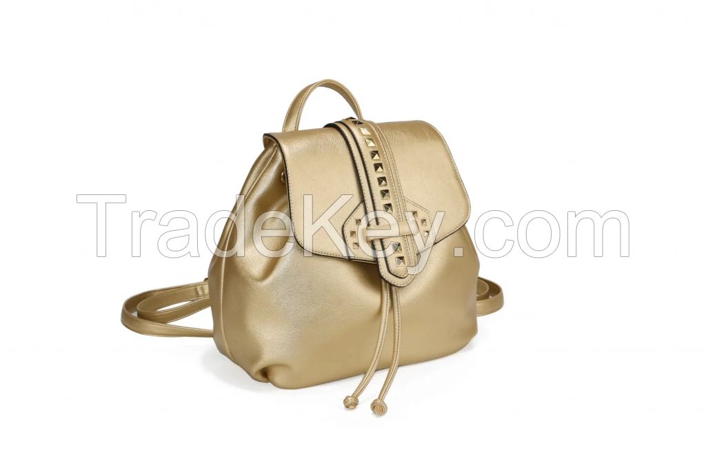 GUSSACI Ladies Metallic Gold Backpack Woman Dayback Designer PU Handbag (GUS20-3377)