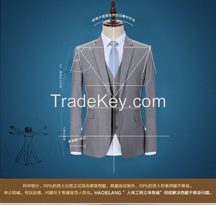 A suit Slim suit for men light grey business suit formal work clothes Business casual bridegroom wedding dress fall