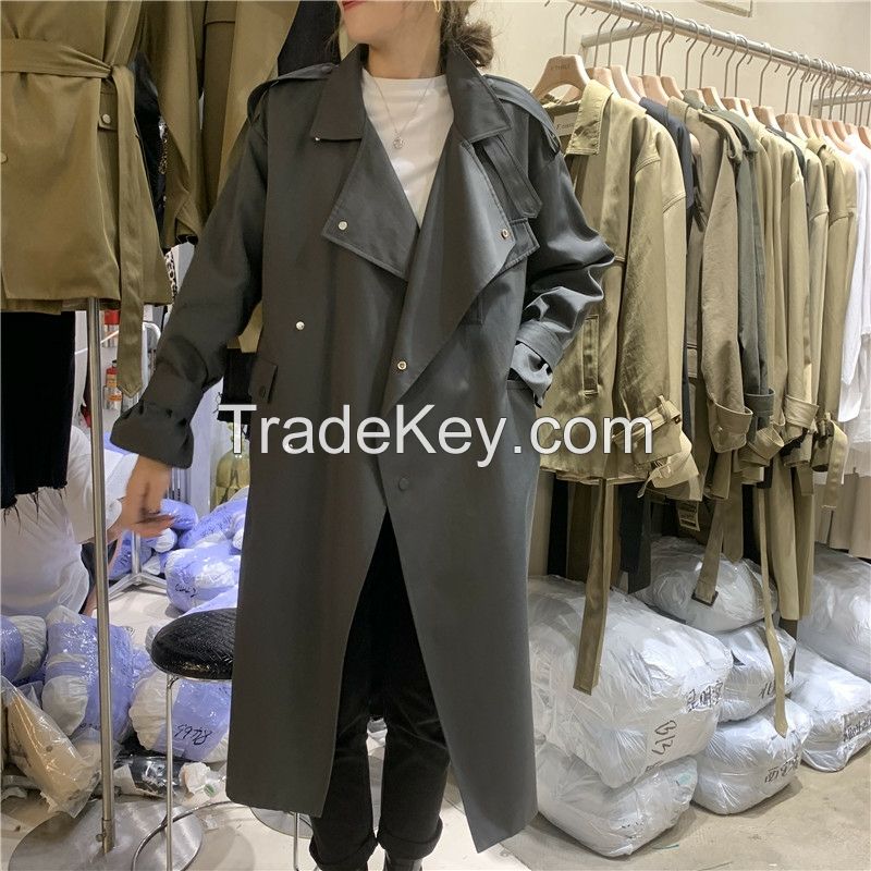Women's FN high-necked long cotton dress in solid color of 2021 autumn/winter with waist and thick long coat coat