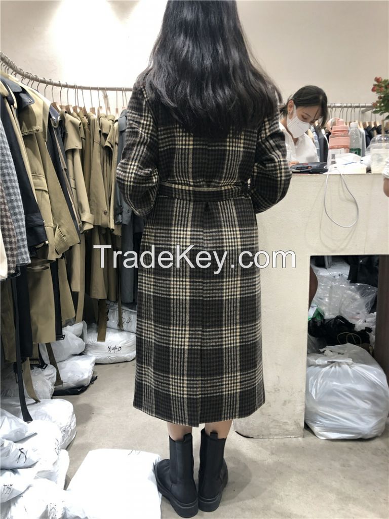 Women&#039;s FN high-necked long cotton dress in solid color of 2021 autumn/winter with waist and thick long coat coat