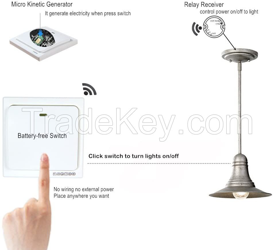 Wireless Lights Switch Receiver, Signle Pole Controller Works with Kinetic Switch to Remote Control Light Fixture On/off, AC85-265V Input 10 Amps (Receiver Only)