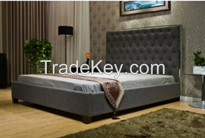 Upholstered Bed with Polyester Fabric for Bedroom Furniture