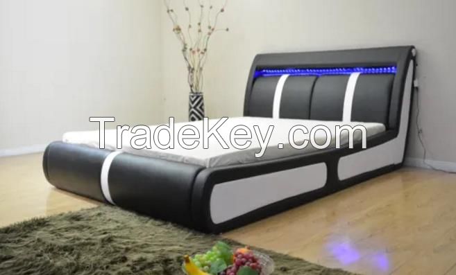 Home Furniture Set Platform Bed Adjustable LED Light Bed Bedroom Furniture