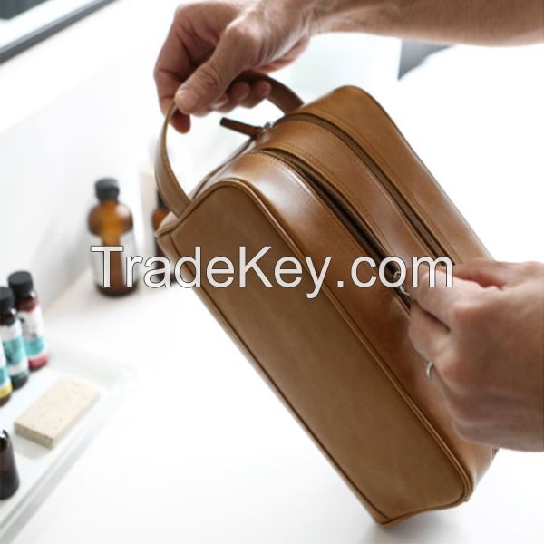 Wholesale Custom Luxury Leather Travel Makeup Case Pouch Cosmetic Bag with Zipper