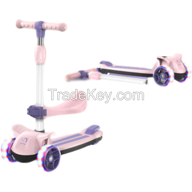 Foldable Children Kids T-bar Push Foot Scooter/ Three Flashing Wheels Kick Scooter for kids 