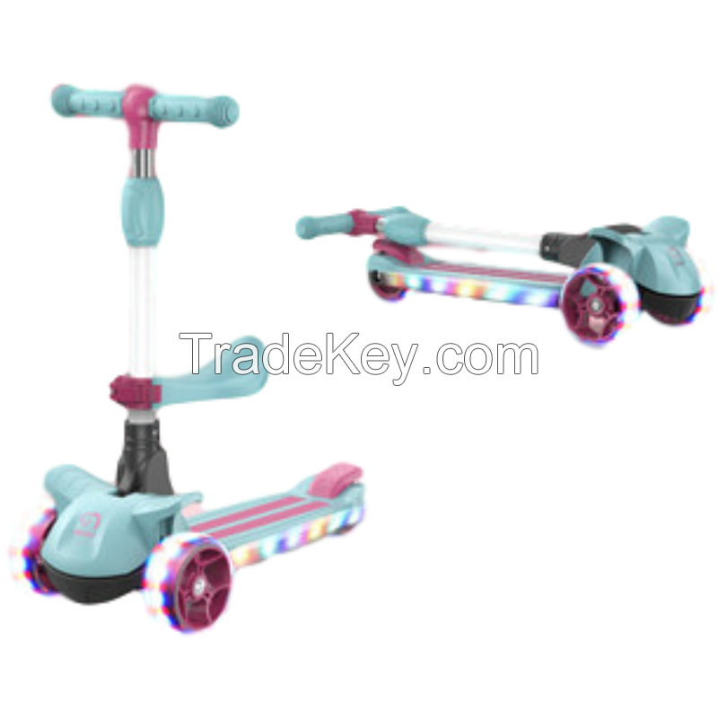 Foldable Children Kids T-bar Push Foot Scooter/ Three Flashing Wheels Kick Scooter for kids 