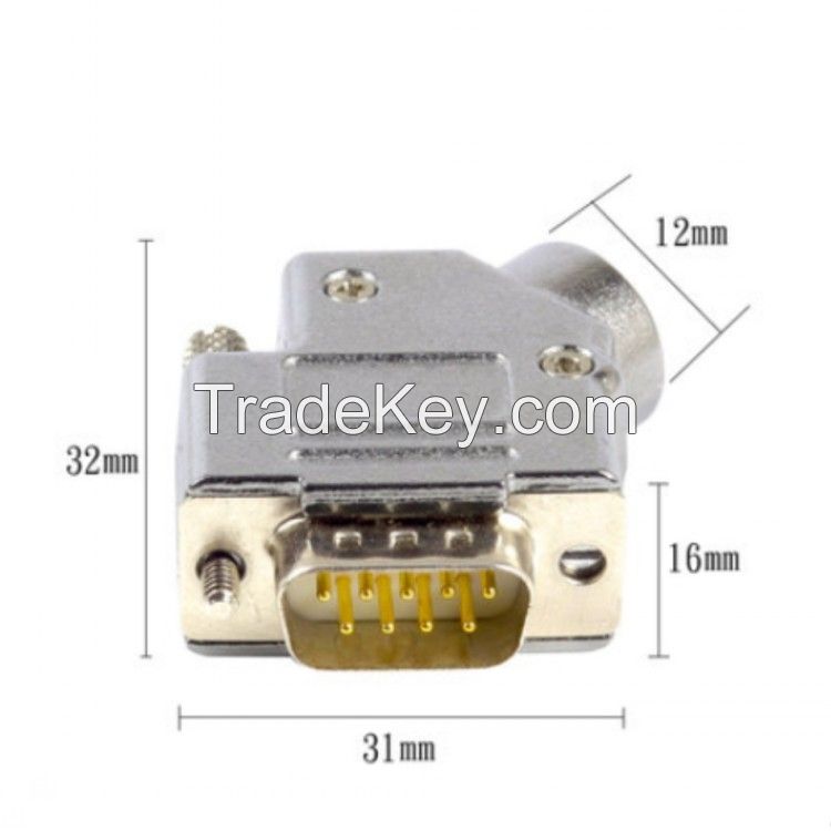 9pin/15pin/25pin/37pin/50pin 45 degree d-sub connector metal hood