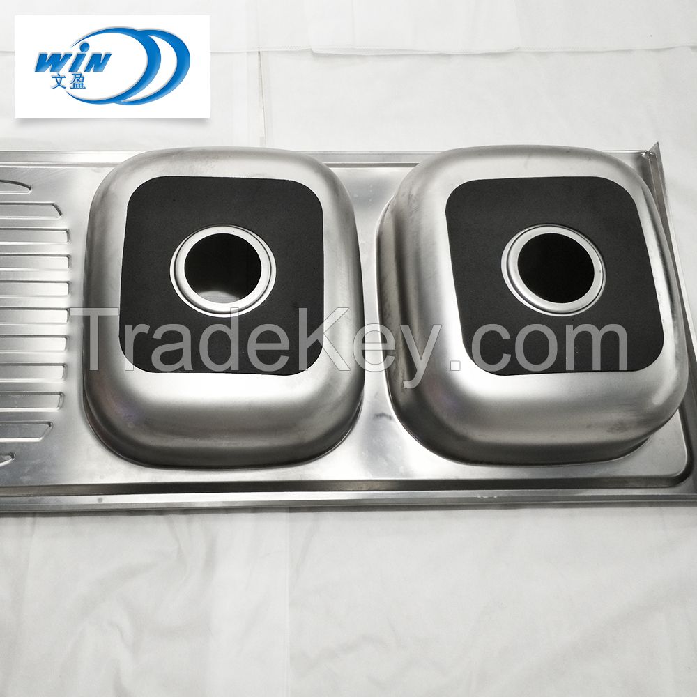  Stainless Steel Kitchen Sink Double Bowl with Drain Board 12050dB