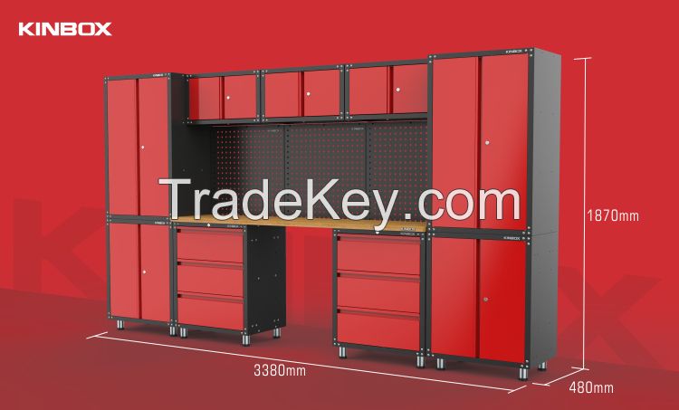 Kinbox 13 Pieces Professional Heavy Duty Workbench Steel Cabinets Garage Multifunctional Workshop Garage Storage