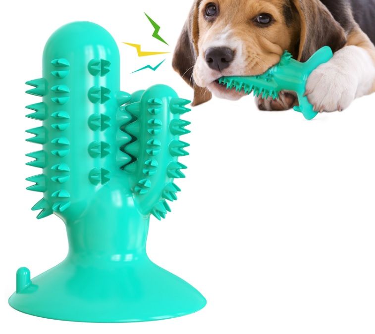 Cactus Shape Squeaky Dog Toothbrush Suction Cup Puppy Dog Chew Toys Pet Products