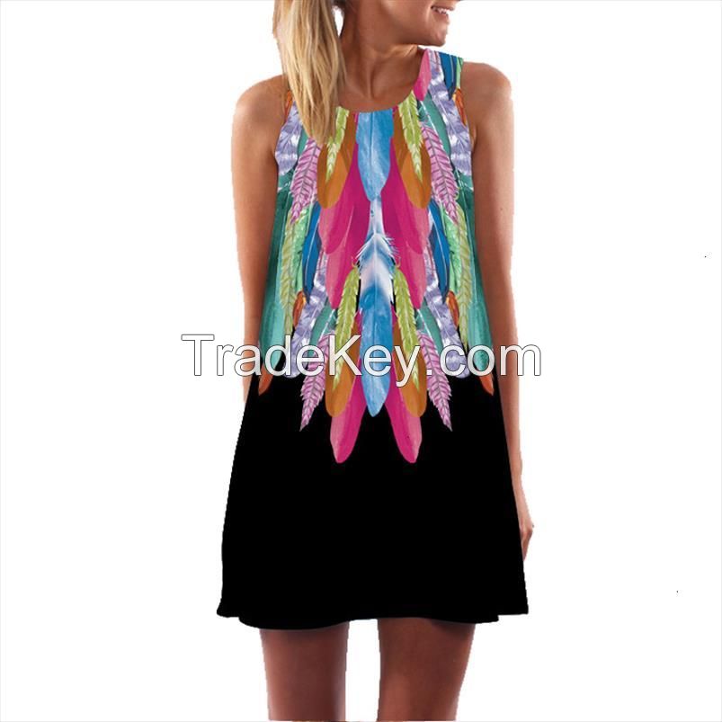 Women Dresses Digital Print Summer Dress New Fashion Boho Style Beach Dress Dashiki Hippie Mini Vestidos designer clothes