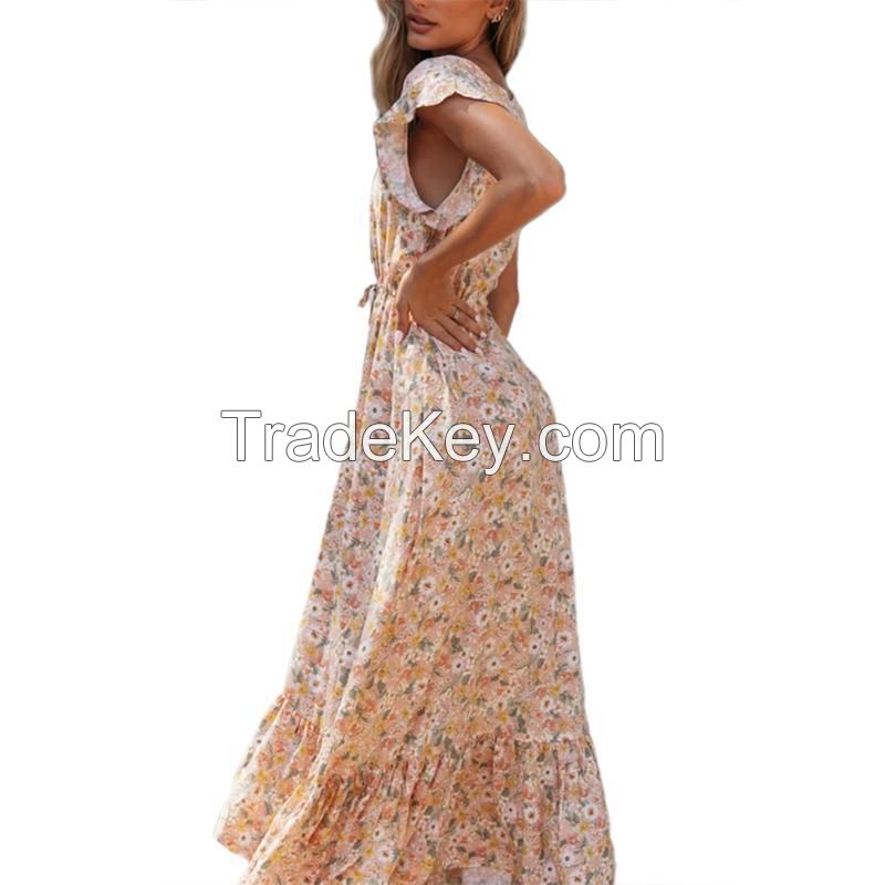 Floral Print Long Dress Boho Summer Vestidos Buttons Sashes Ladies Gypsy Maxi Dresses Casual Female 2021 Spring Summer New