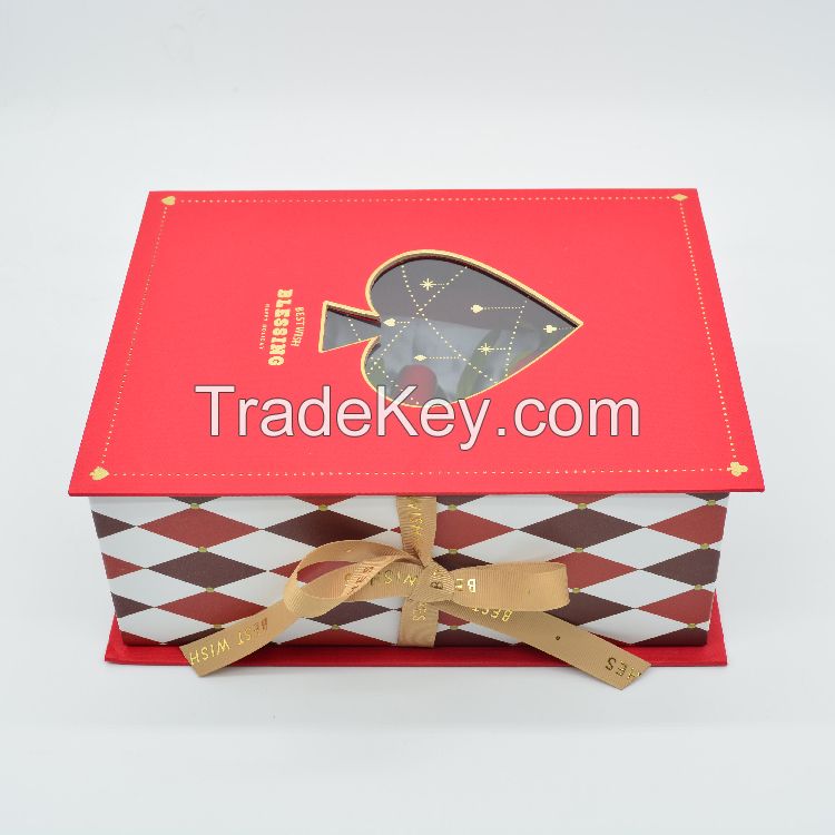 Customization cosmetic packaging embossed gold foil book shaped gift boxes with ribbon closure
