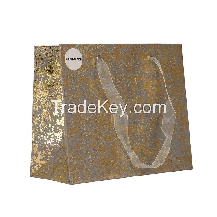 Wholesale customerized kraft paper bags, gift ribbon handle colorful craft packaging gift shopping paper bag