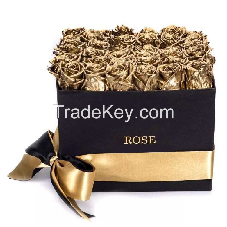 Wholesale custom hot stamping logo preserved flower gift box personalized long rectangle fresh flower box