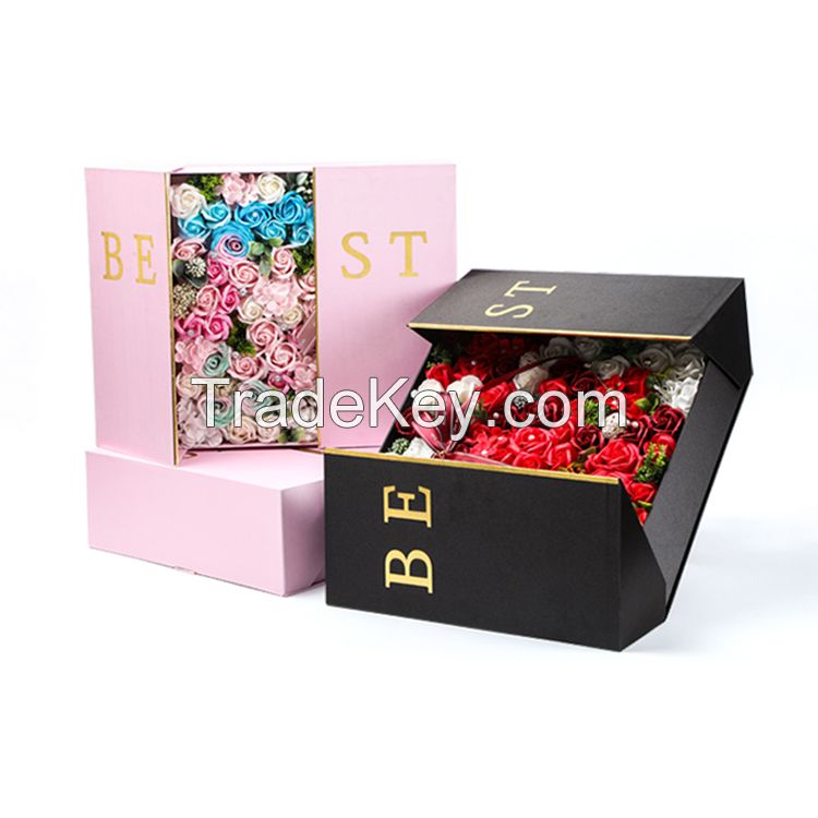 Wholesale custom hot stamping logo preserved flower gift box personalized long rectangle fresh flower box