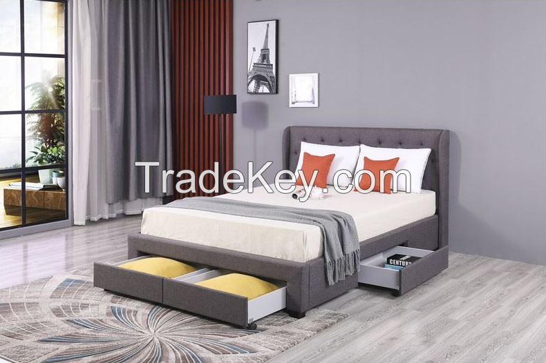 Modern Upholstery Bed With Headboard Bedroom Double Bed with Big Storage Space