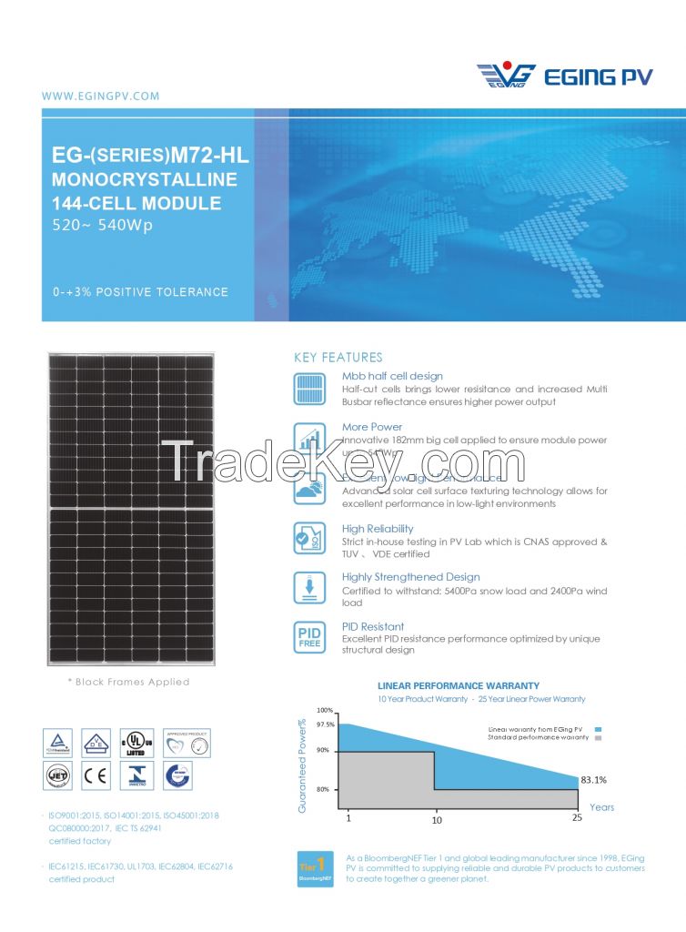 Solar Panels: EG-540M72-HL